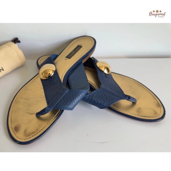Authentic Louis Vuitton Navy Leather Chaussures Slides Thong Sandals 38.5/8.5 - Picture 3 of 13